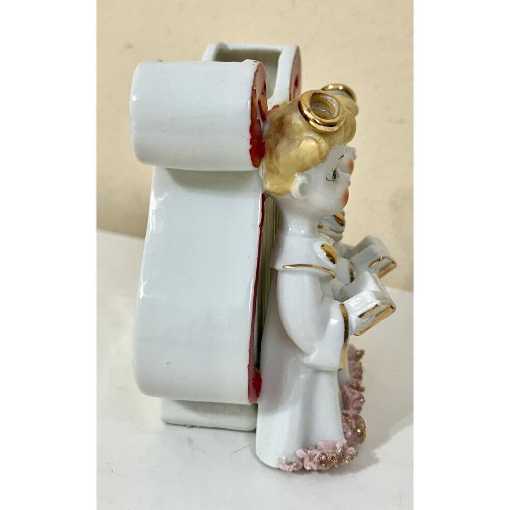 Pink Spaghetti Planter Christmas MCM Decor Boy Girl Angel Choir Sing Vintage - Picture 7 of 14